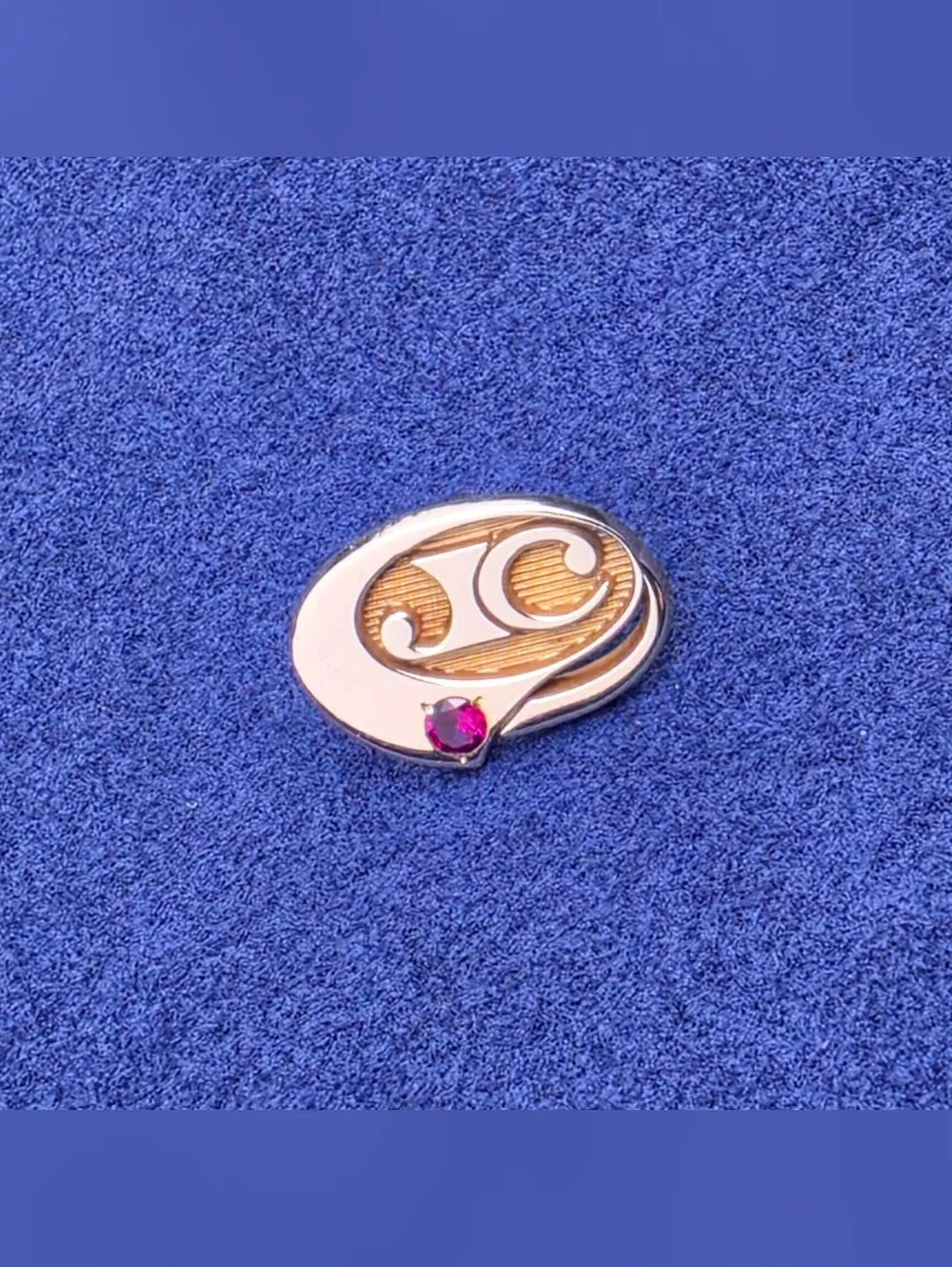 Vintage Hershon 10k Yellow Gold Ruby Accent Monogram Tie Tack Lapel Pin